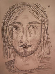 2/10/23 a portrait of gerard way drawn from memory. he is crying and smiling at the same time.