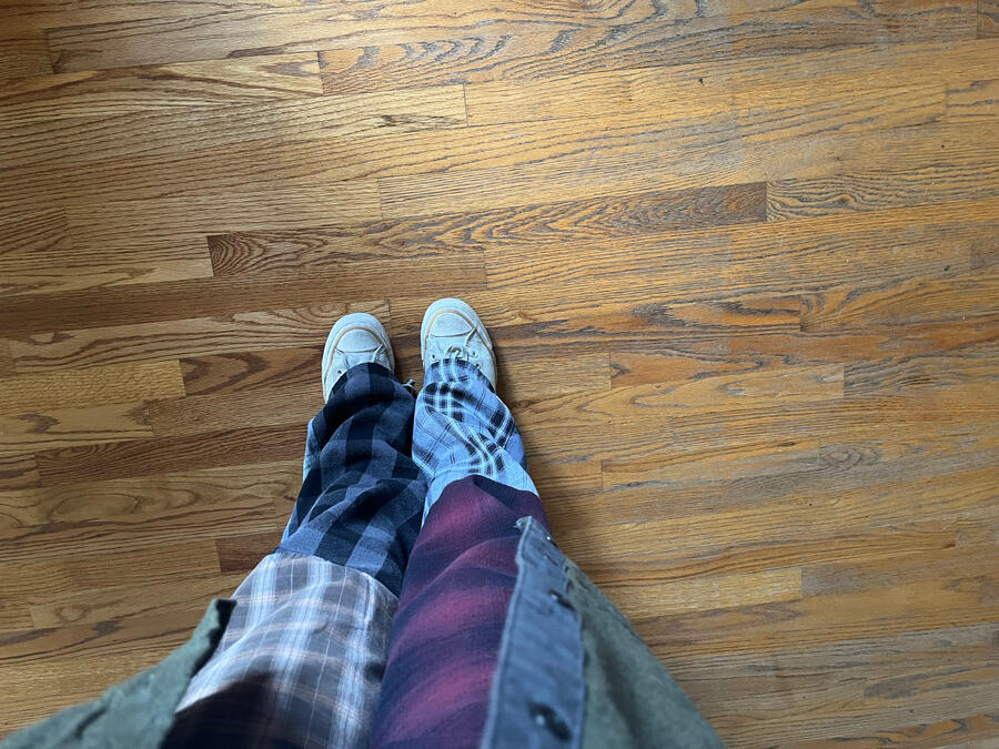 patchwork pants and converse
