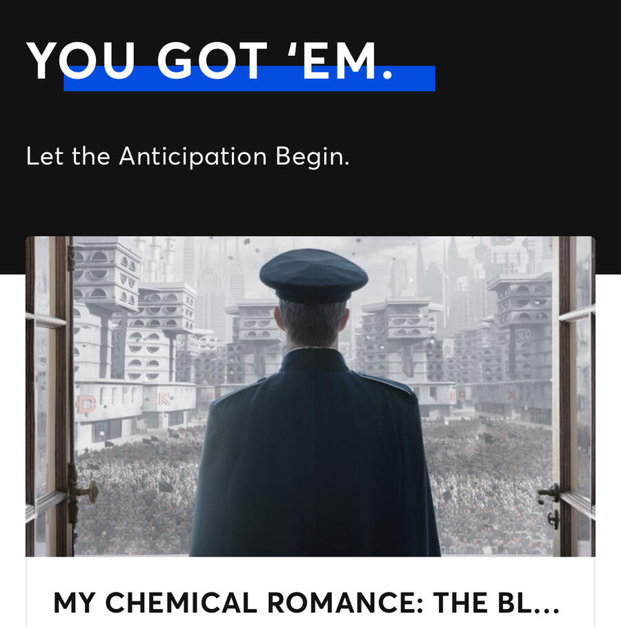 a screenshot from ticketmaster showing that the user has tickets to see my chemical romance on their upcoming tour
